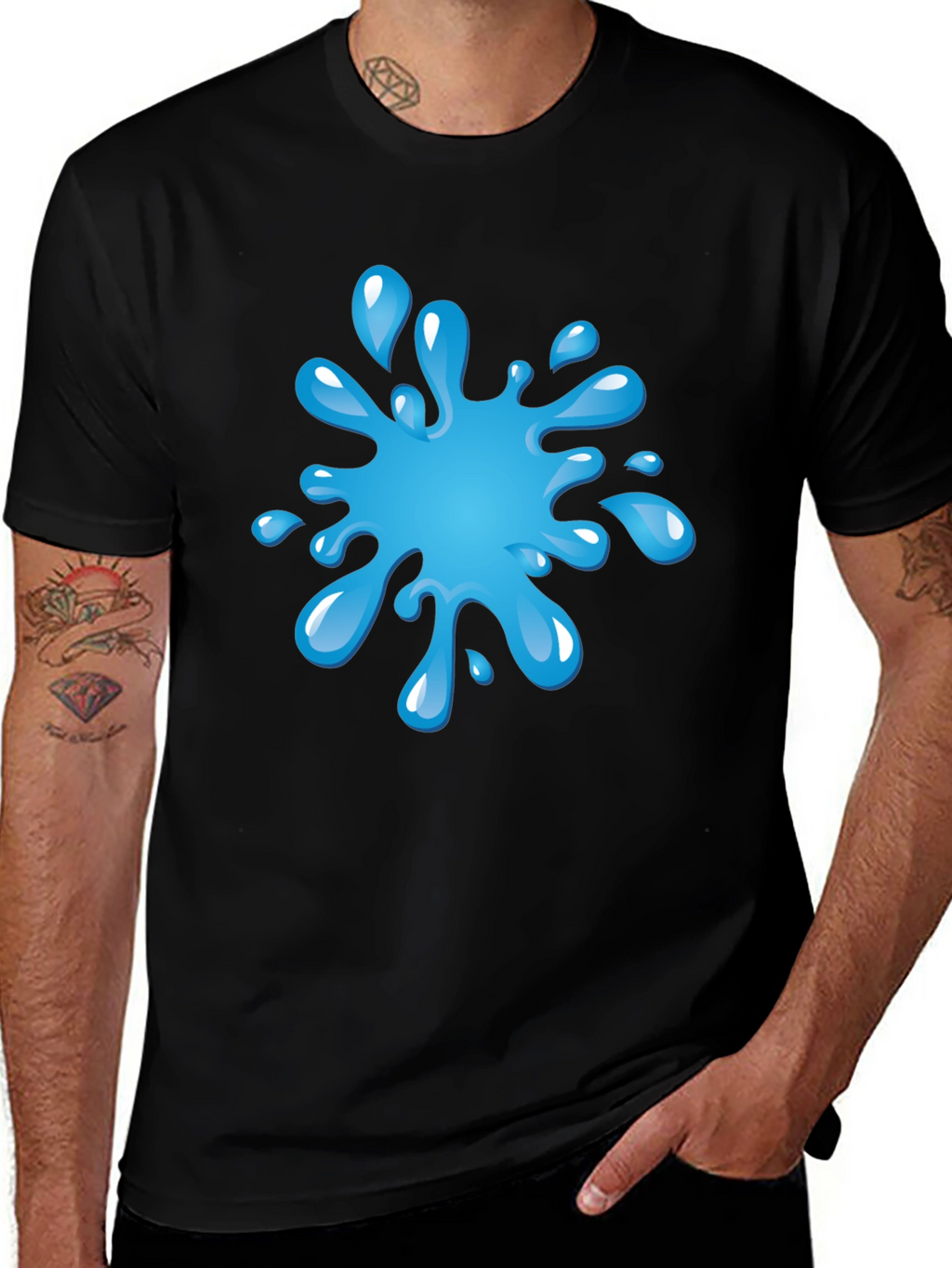 Blue Splash Graphic Black T-Shirt