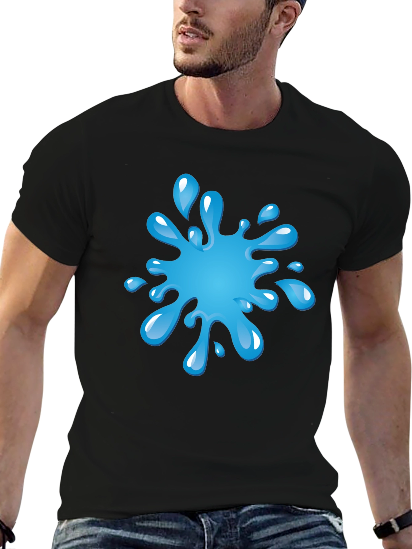 Blue Splash Graphic Black T-Shirt
