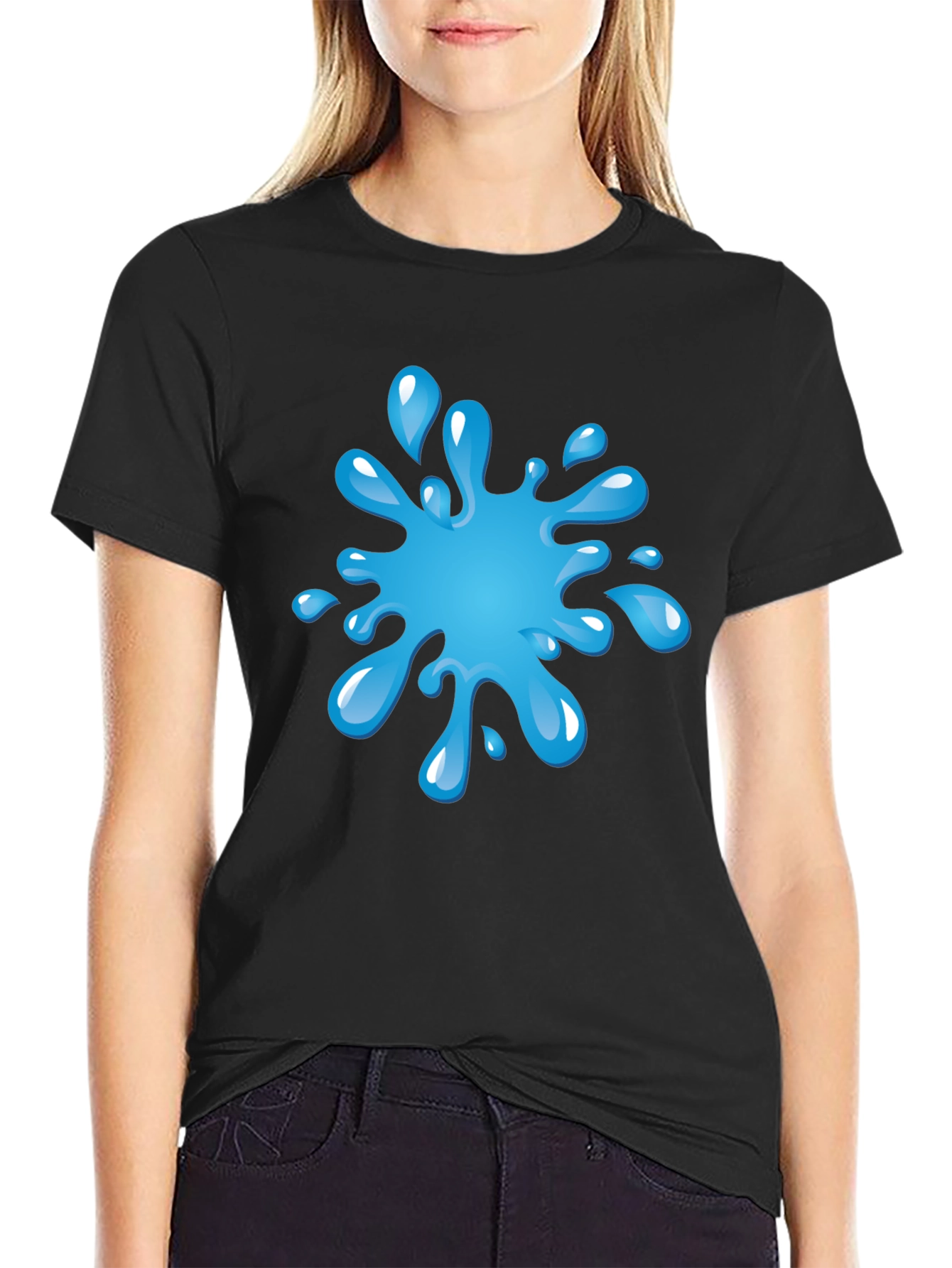 Blue Splash Graphic Black T-Shirt