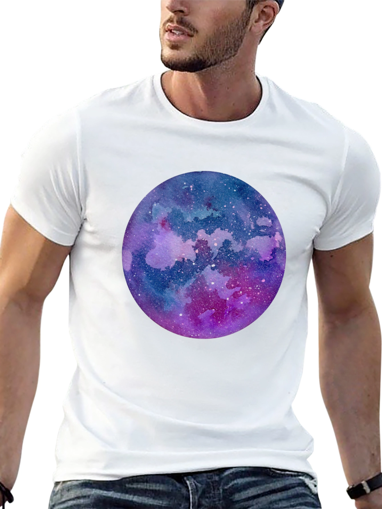 Galaxy Watercolor Graphic Tee - Mens Black T-Shirt