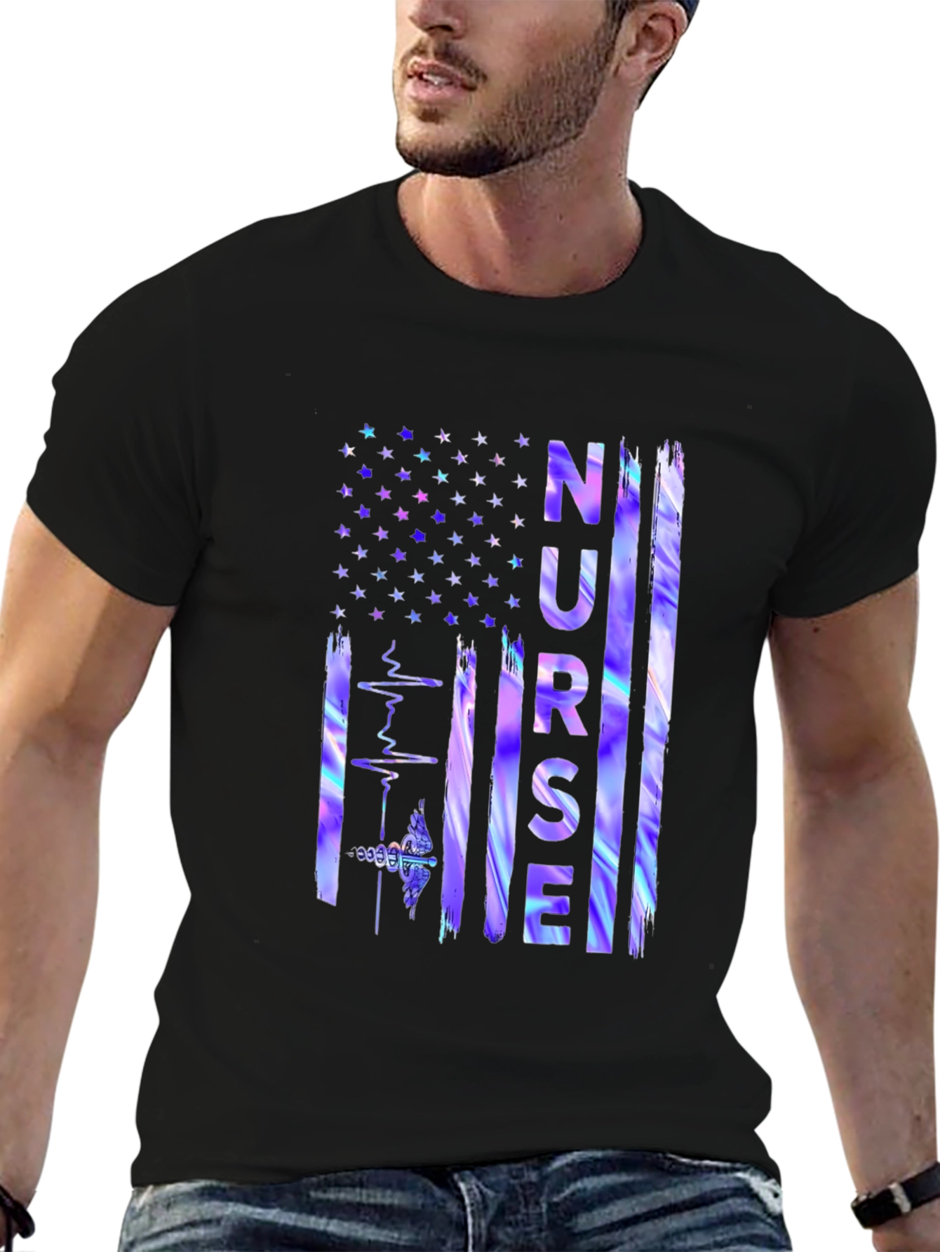 Nurse American Flag Graphic T-Shirt