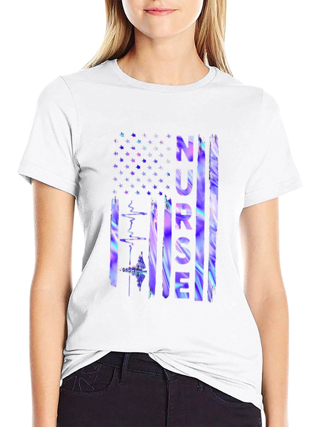 Nurse American Flag Graphic T-Shirt