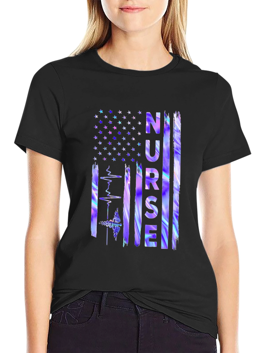 Nurse American Flag Graphic T-Shirt
