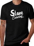 Stone Carving Graphic Tee - Black Casual T-Shirt