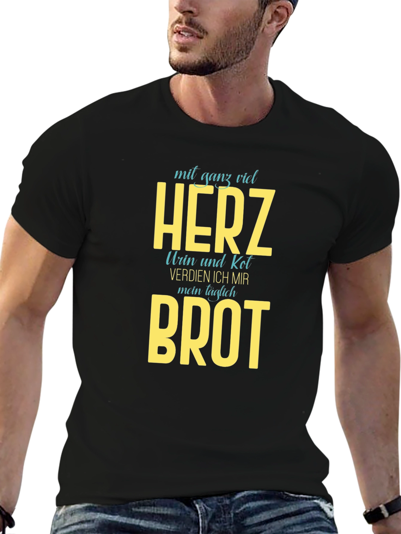 Mens Black T-Shirt with Humorous Graphic Print