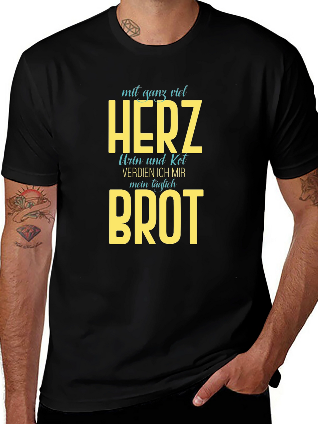 Mens Black T-Shirt with Humorous Graphic Print