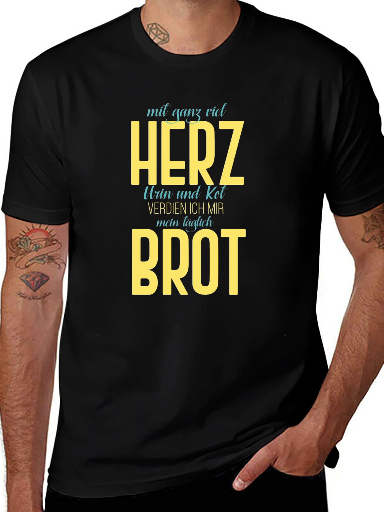 Mens Black T-Shirt with Humorous Graphic Print