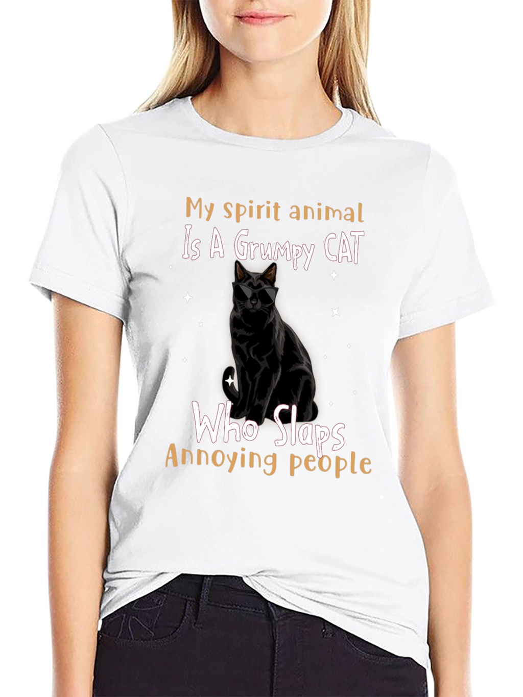 Grumpy Cat Slaps Annoying People Graphic T-Shirt