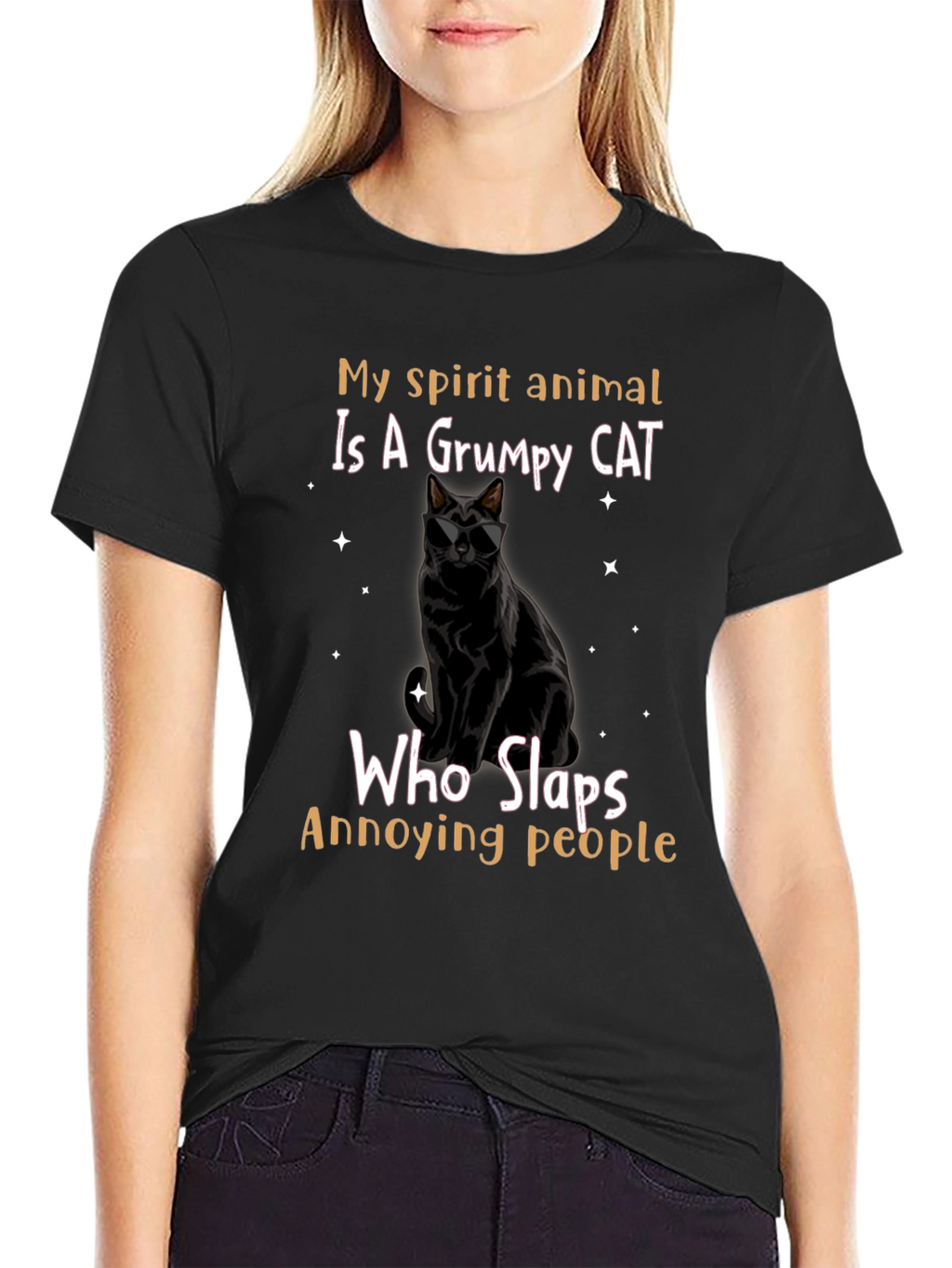 Grumpy Cat Slaps Annoying People Graphic T-Shirt