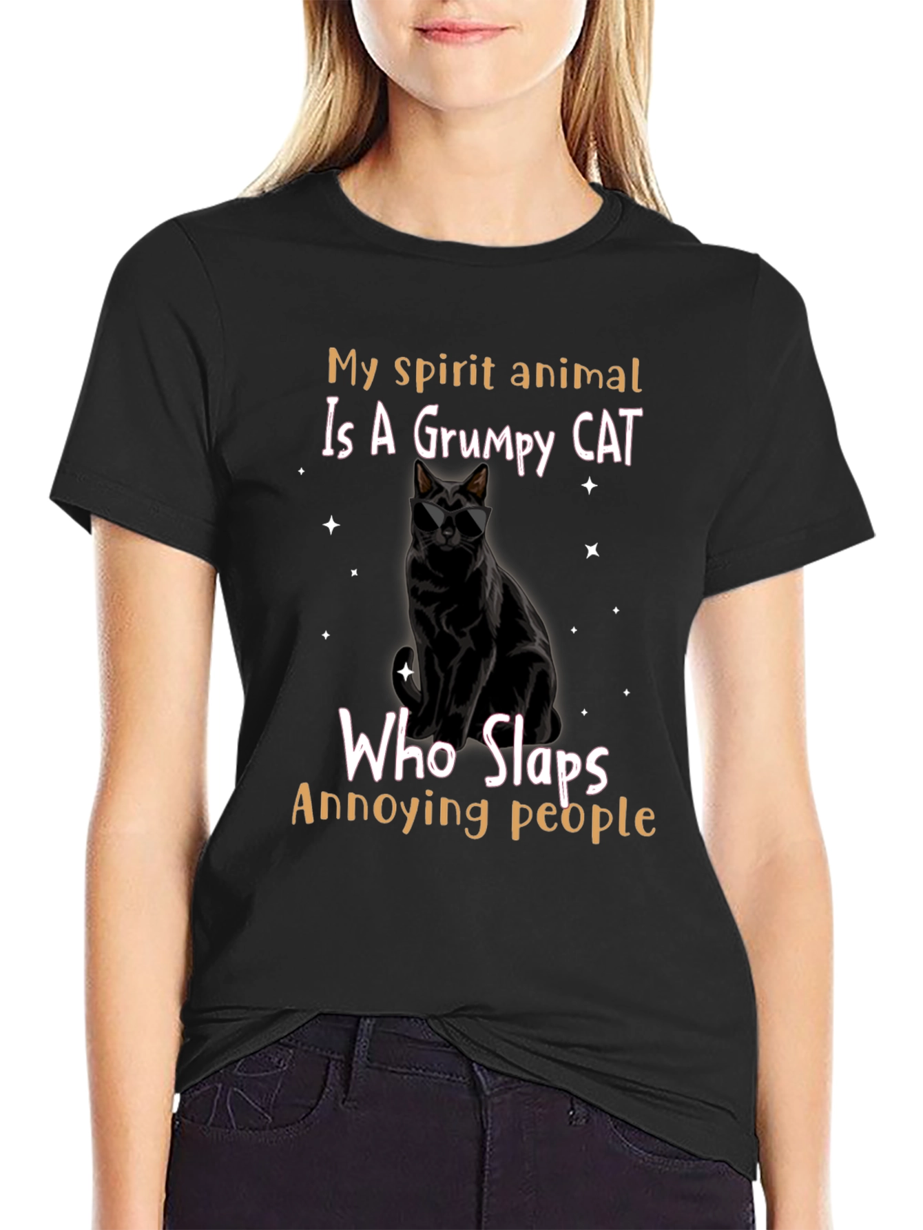 Grumpy Cat Slaps Annoying People Graphic T-Shirt