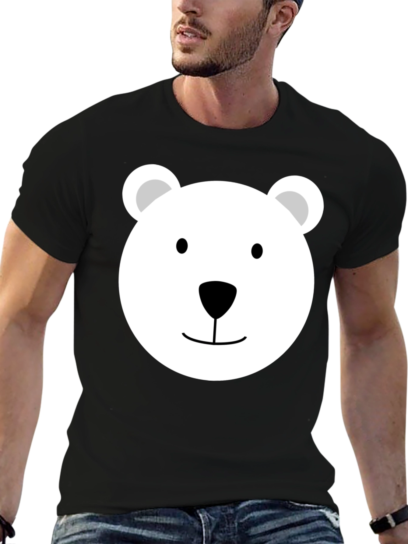 Cute Polar Bear Face Graphic Tee - Black T-Shirt
