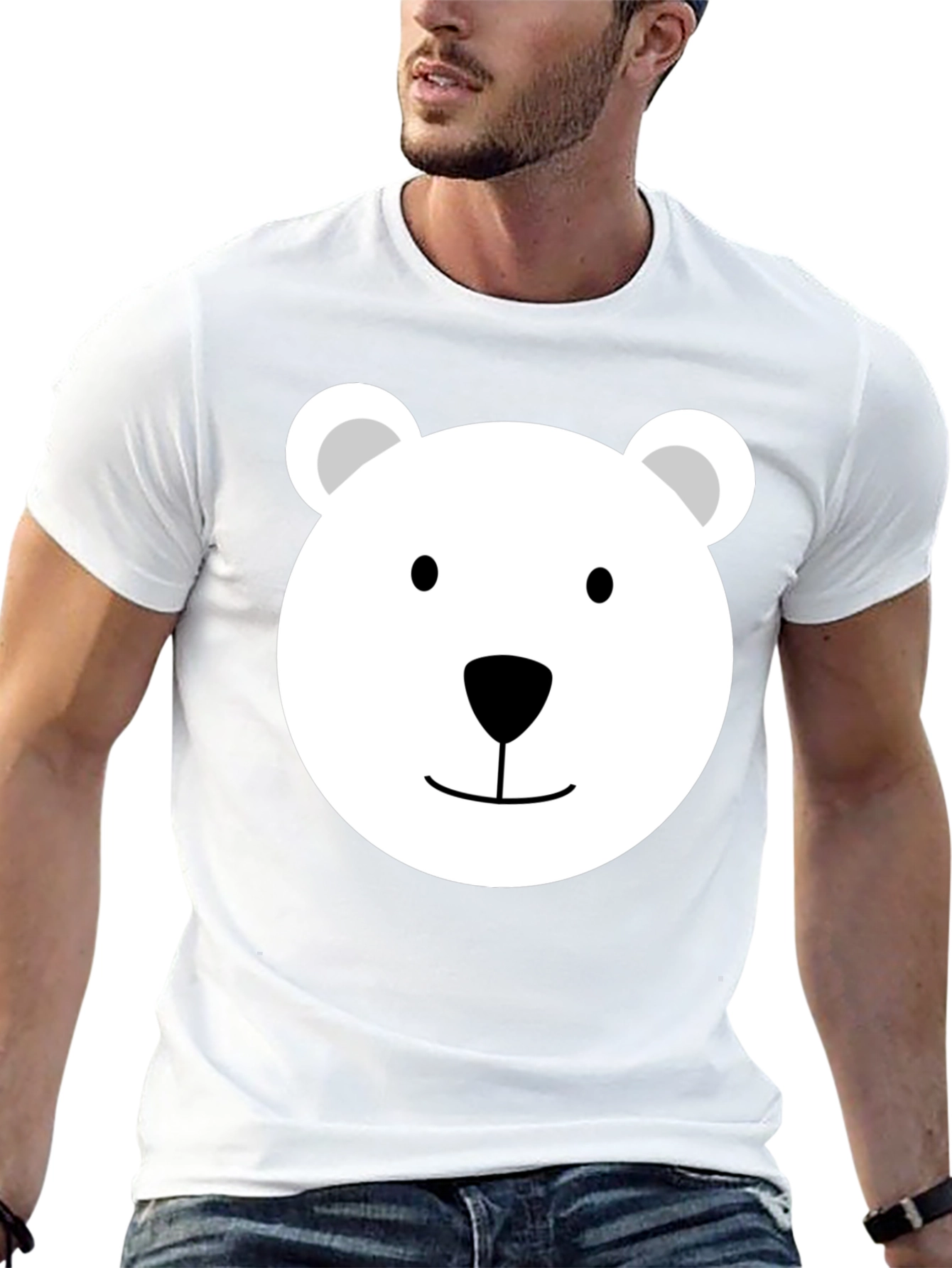 Cute Polar Bear Face Graphic Tee - Black T-Shirt