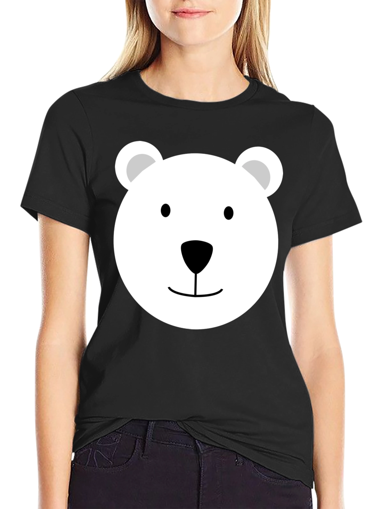 Cute Polar Bear Face Graphic Tee - Black T-Shirt