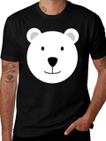 Cute Polar Bear Face Graphic Tee - Black T-Shirt