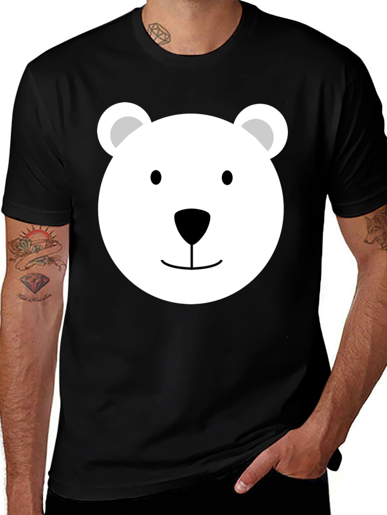 Cute Polar Bear Face Graphic Tee - Black T-Shirt