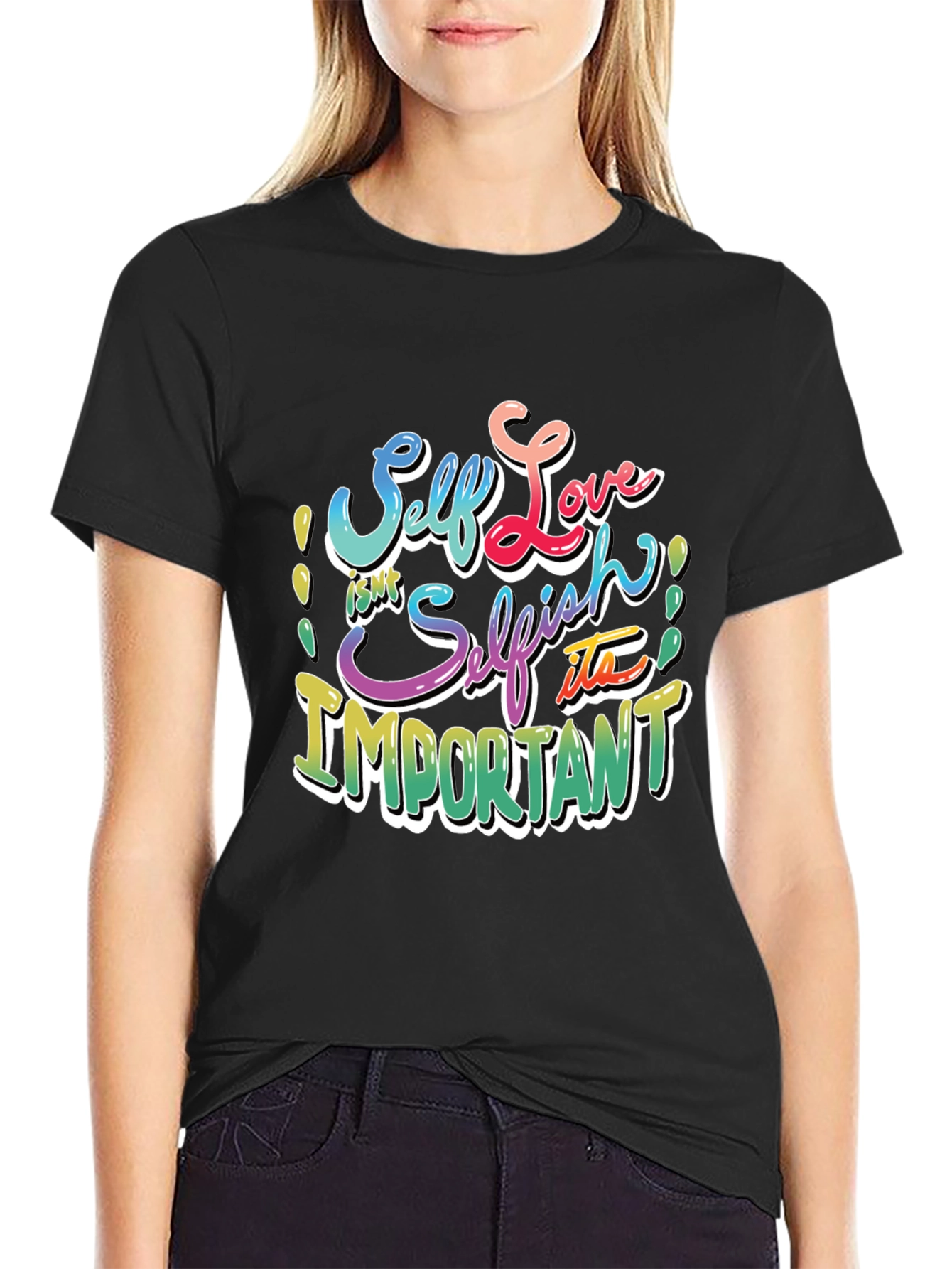 Self Love Graphic T-Shirt - Black Crew Neck