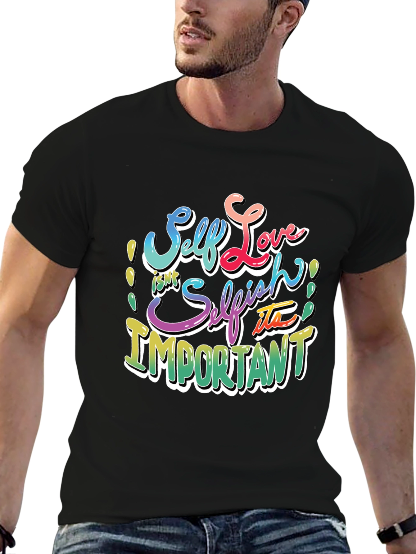 Self Love Graphic T-Shirt - Black Crew Neck