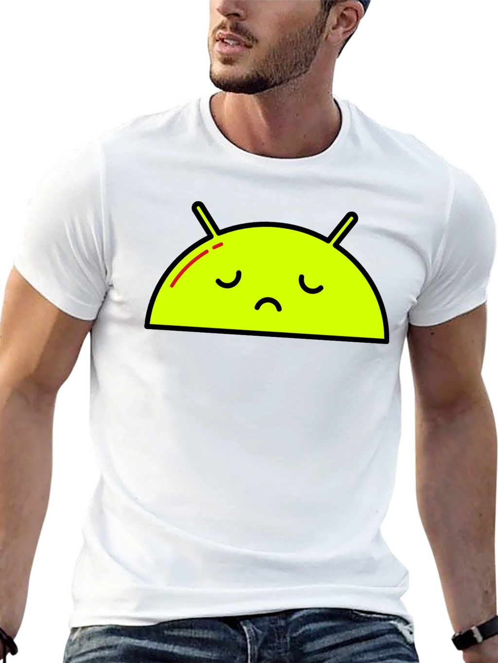 Sad Android Graphic Tee - Black Cotton T-Shirt