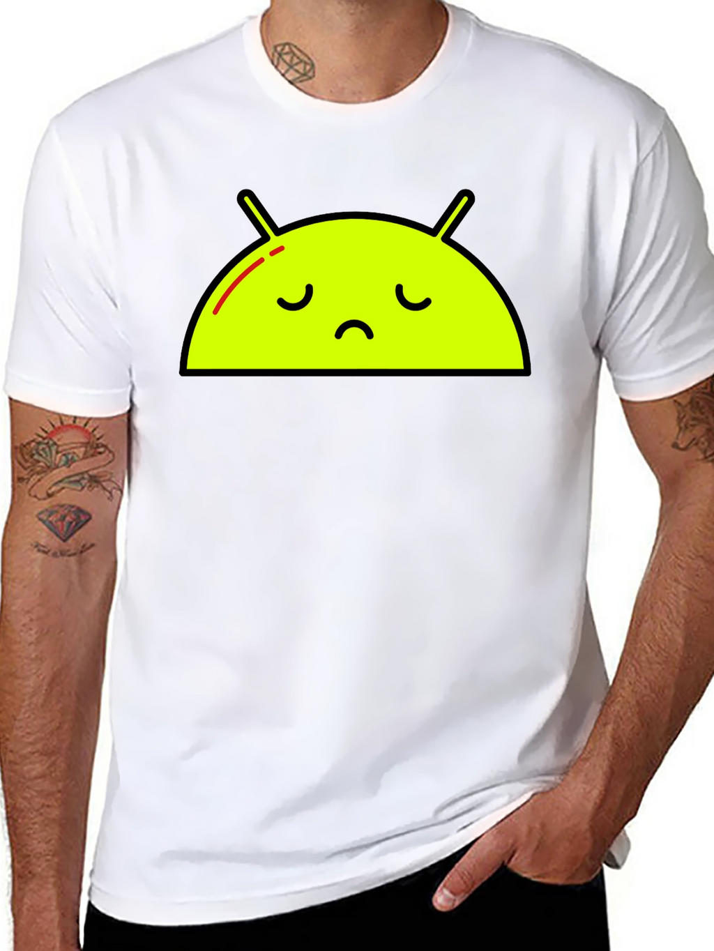 Sad Android Graphic Tee - Black Cotton T-Shirt