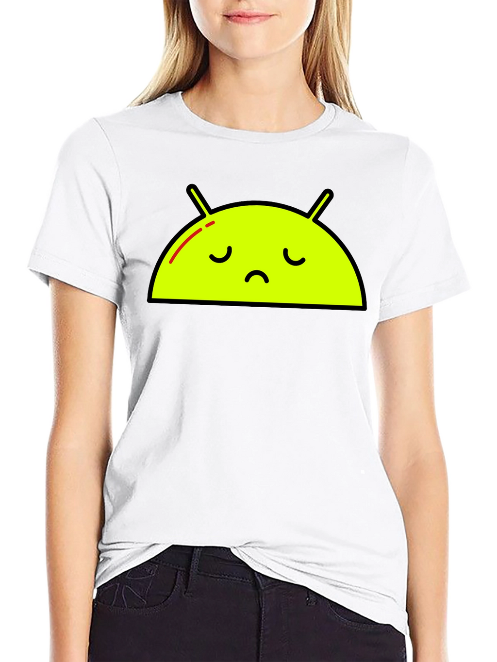 Sad Android Graphic Tee - Black Cotton T-Shirt