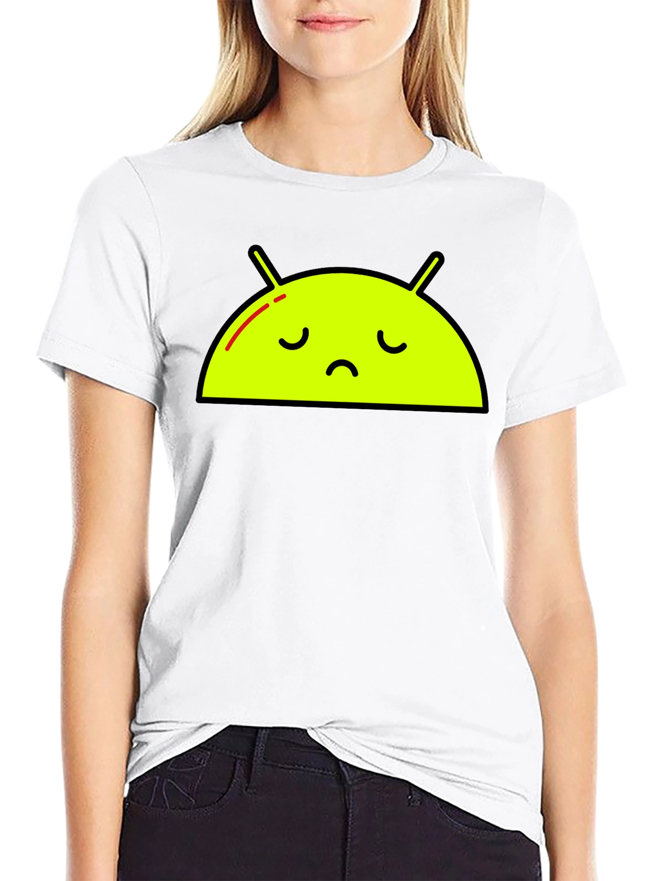 Sad Android Graphic Tee - Black Cotton T-Shirt