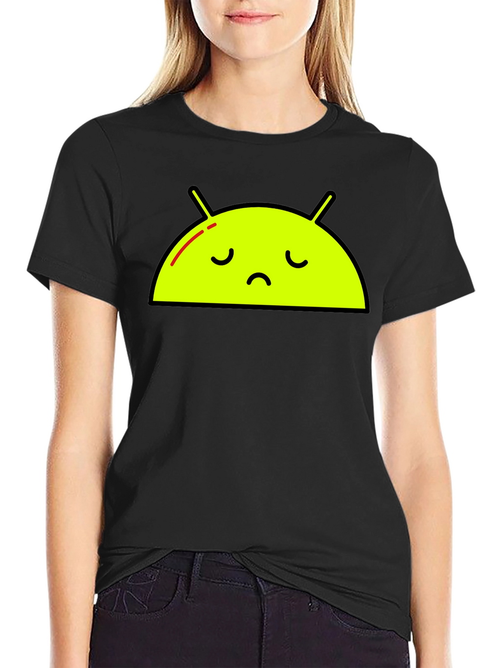 Sad Android Graphic Tee - Black Cotton T-Shirt