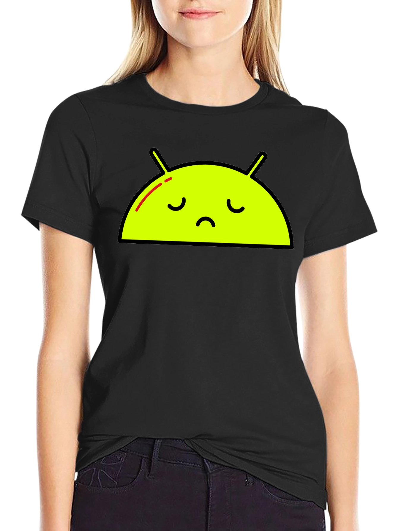 Sad Android Graphic Tee - Black Cotton T-Shirt
