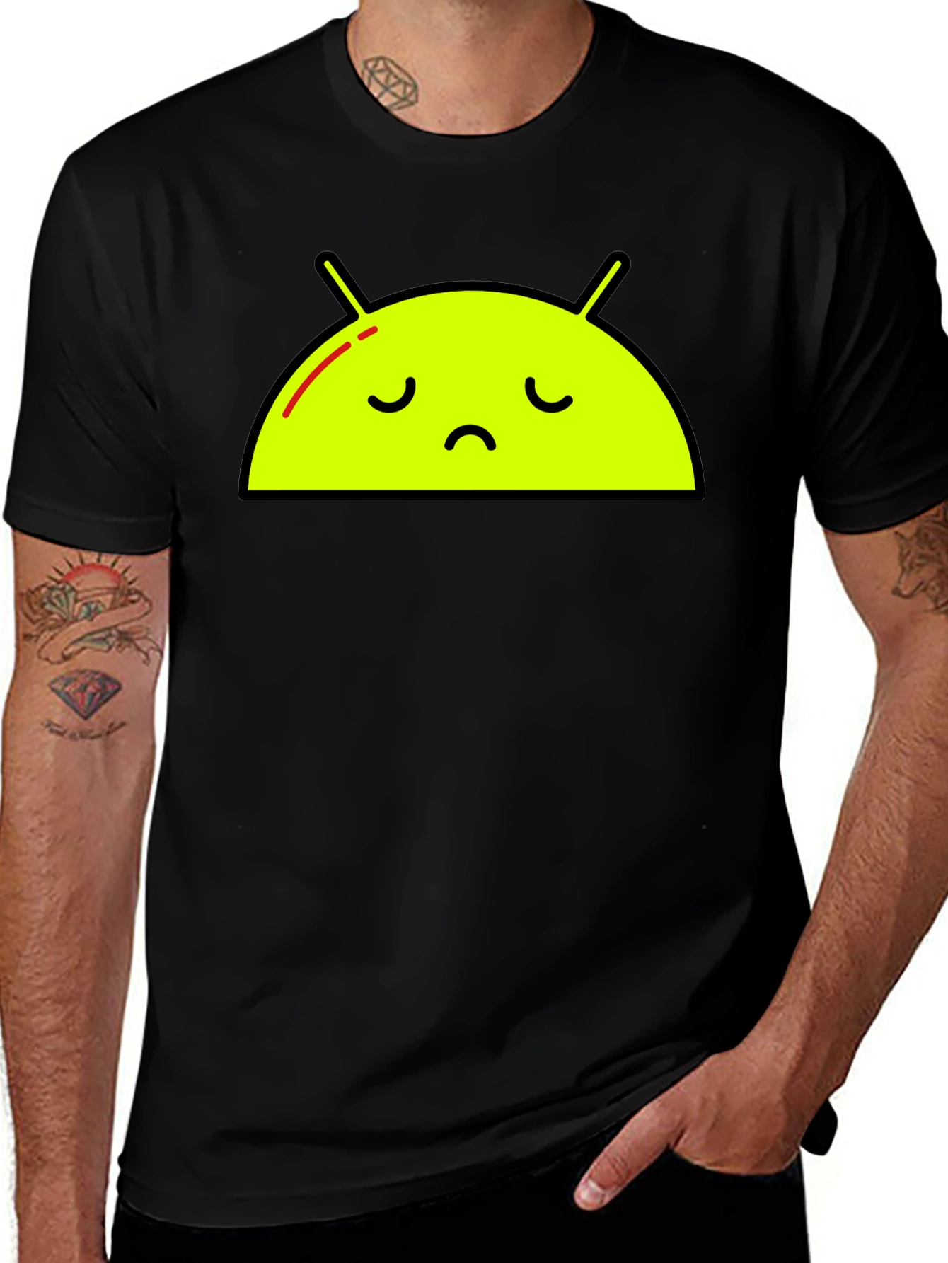 Sad Android Graphic Tee - Black Cotton T-Shirt