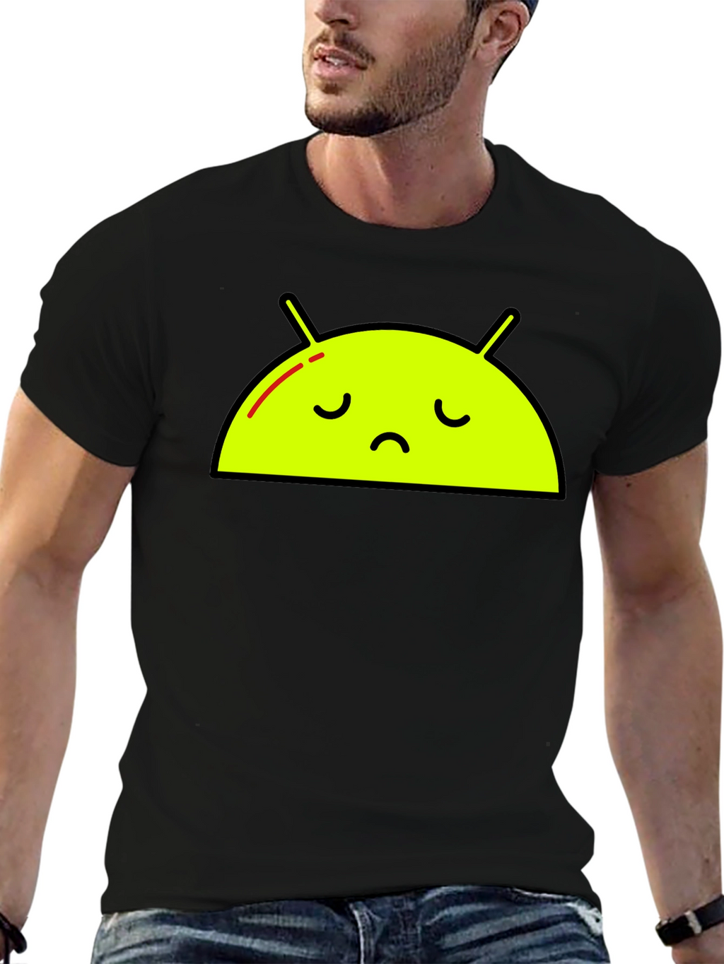 Sad Android Graphic Tee - Black Cotton T-Shirt
