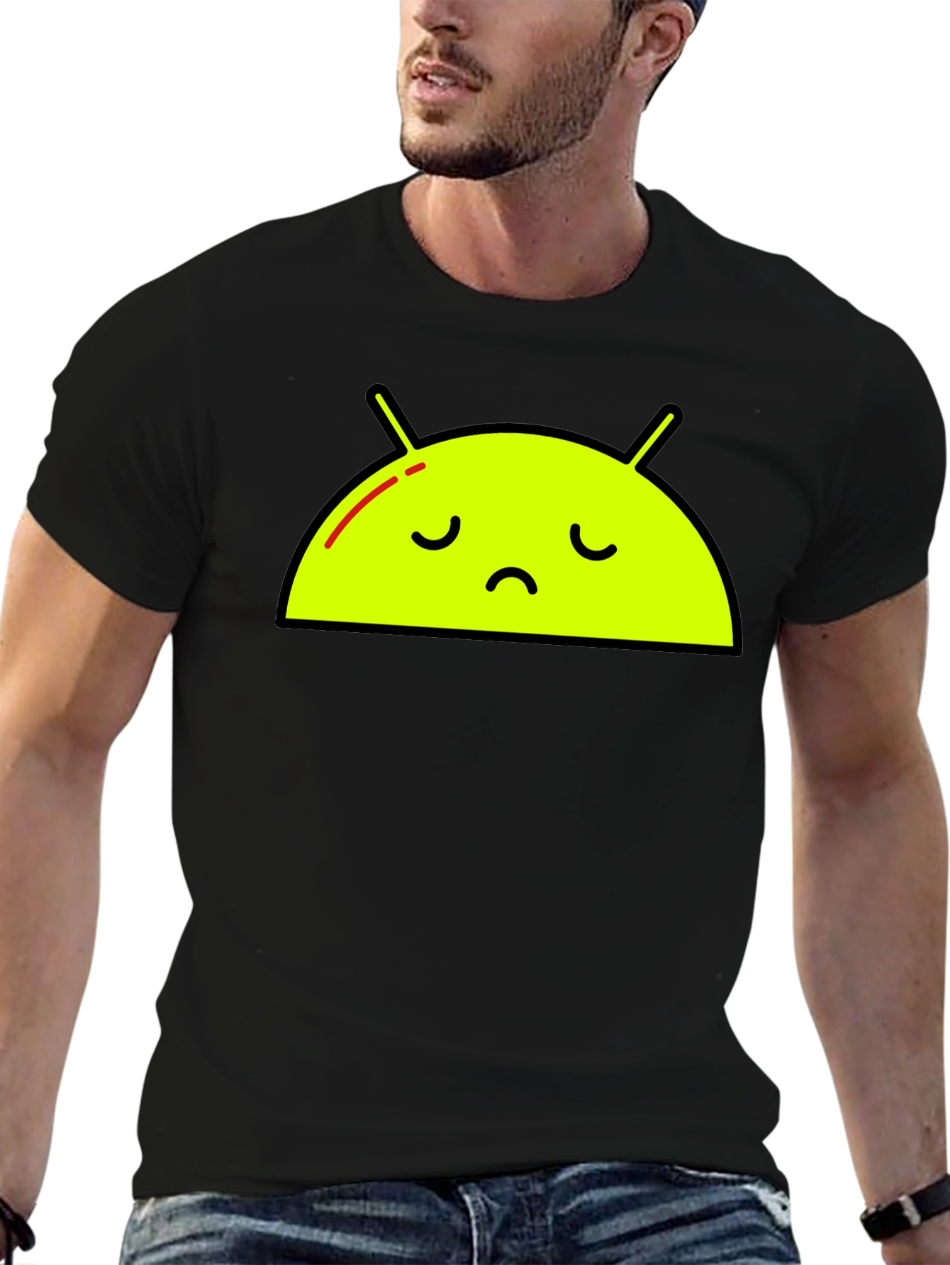 Sad Android Graphic Tee - Black Cotton T-Shirt