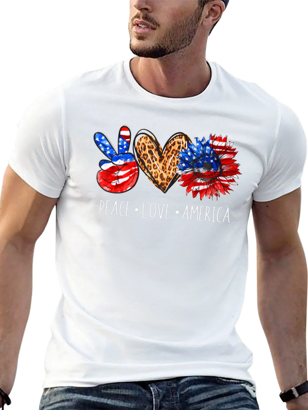 Peace Love America Patriotic Graphic Tee