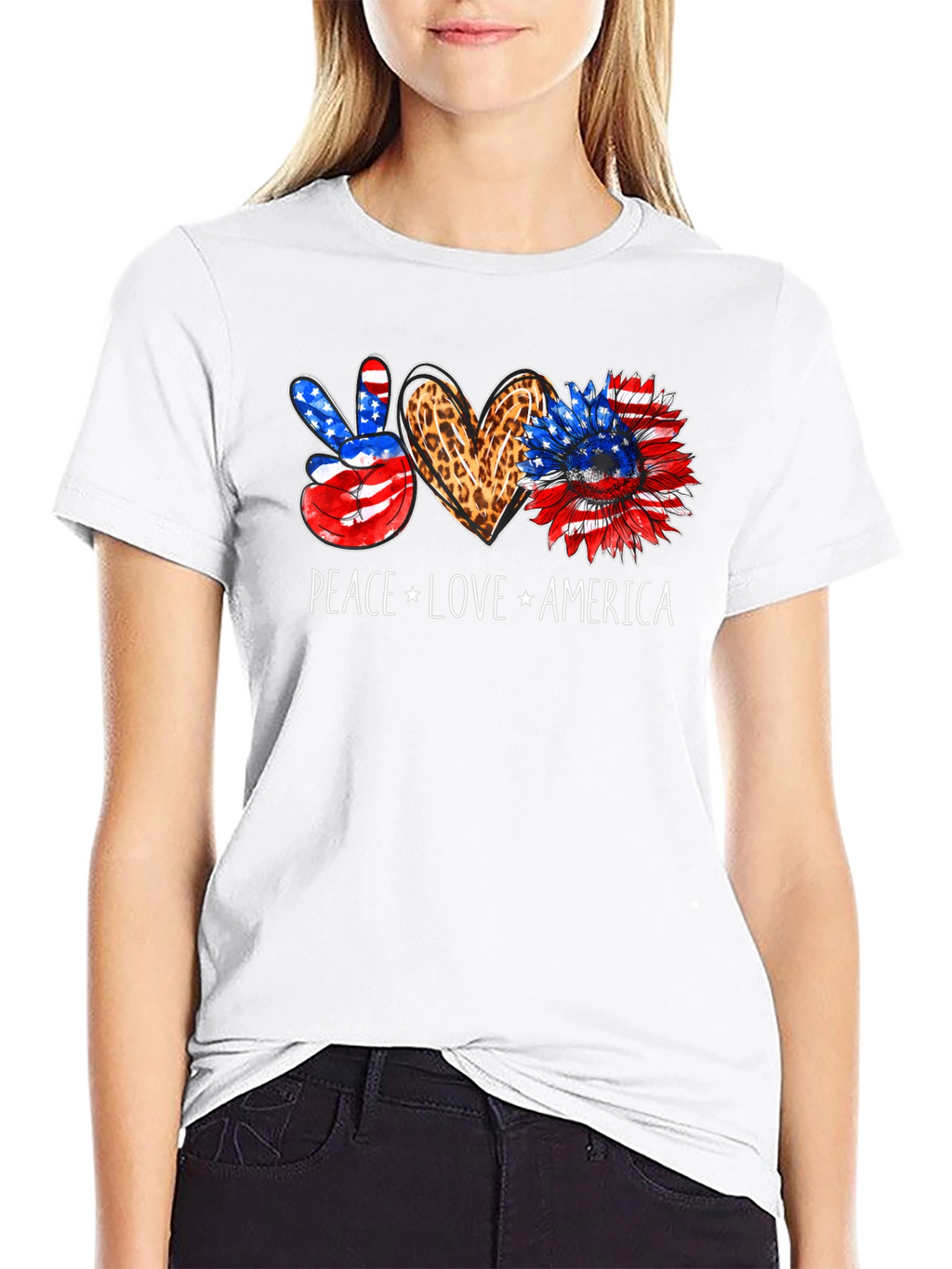 Peace Love America Patriotic Graphic Tee