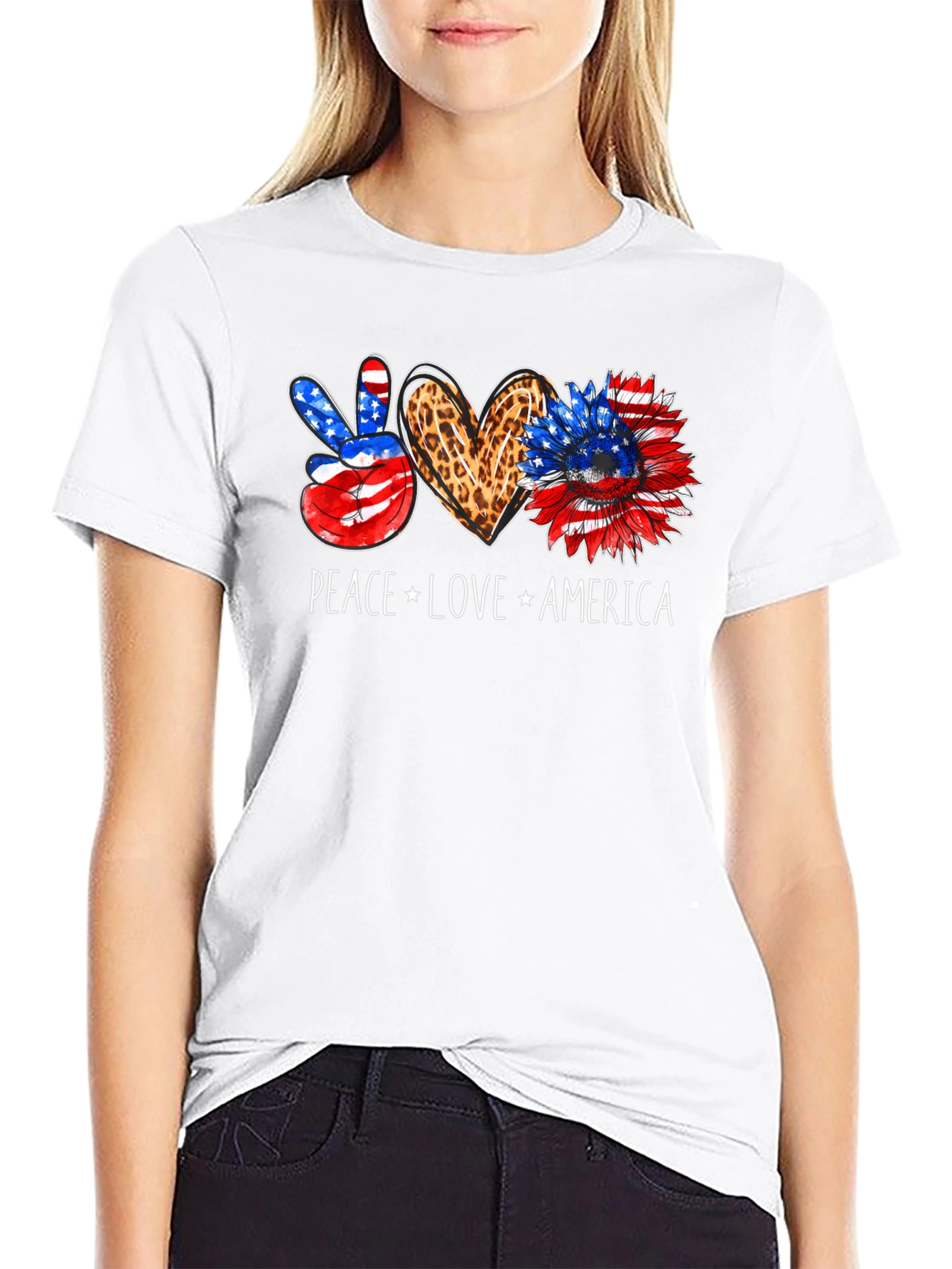 Peace Love America Patriotic Graphic Tee