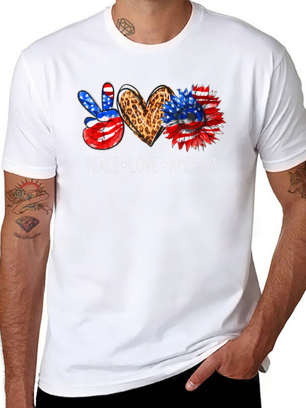 Peace Love America Patriotic Graphic Tee
