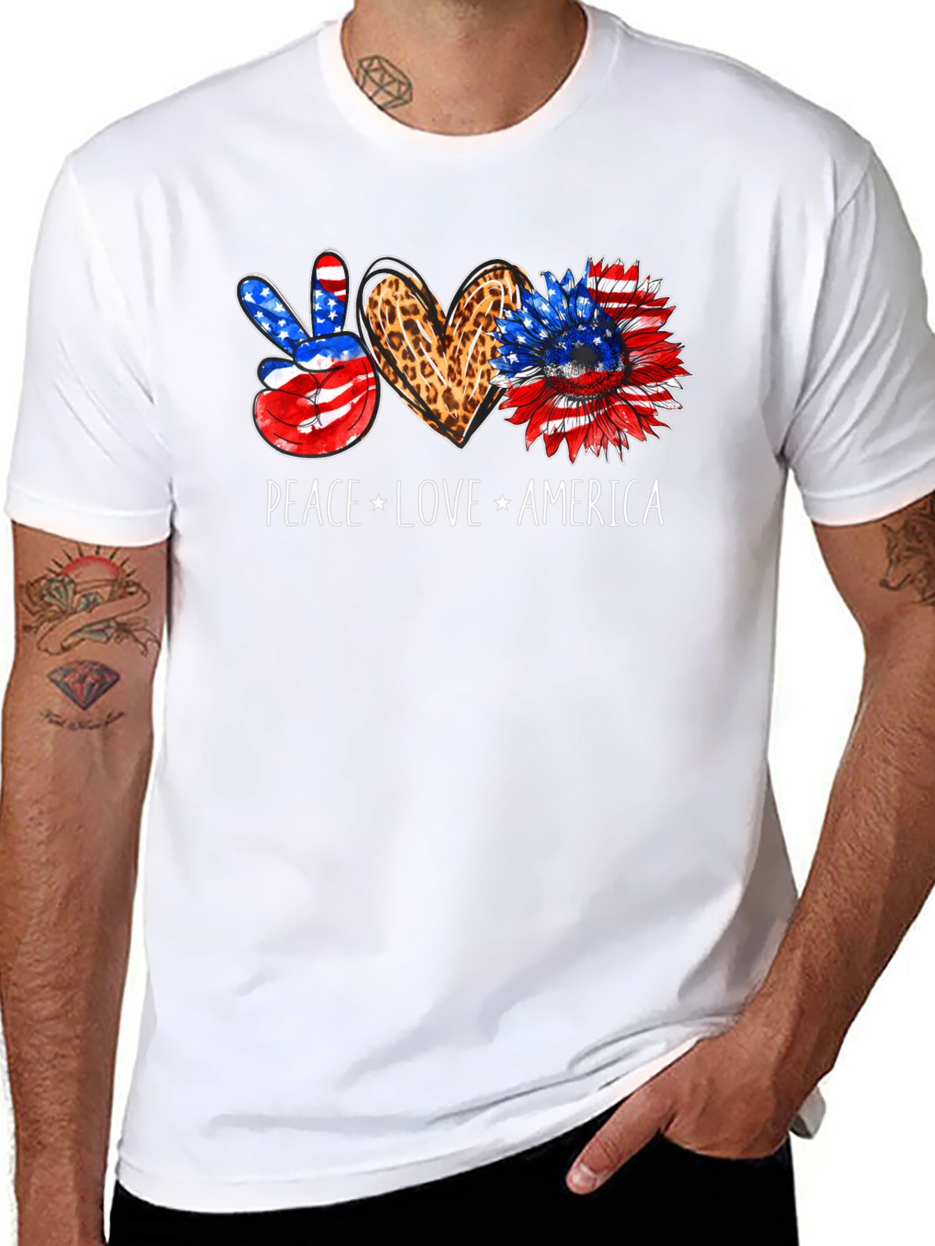 Peace Love America Patriotic Graphic Tee