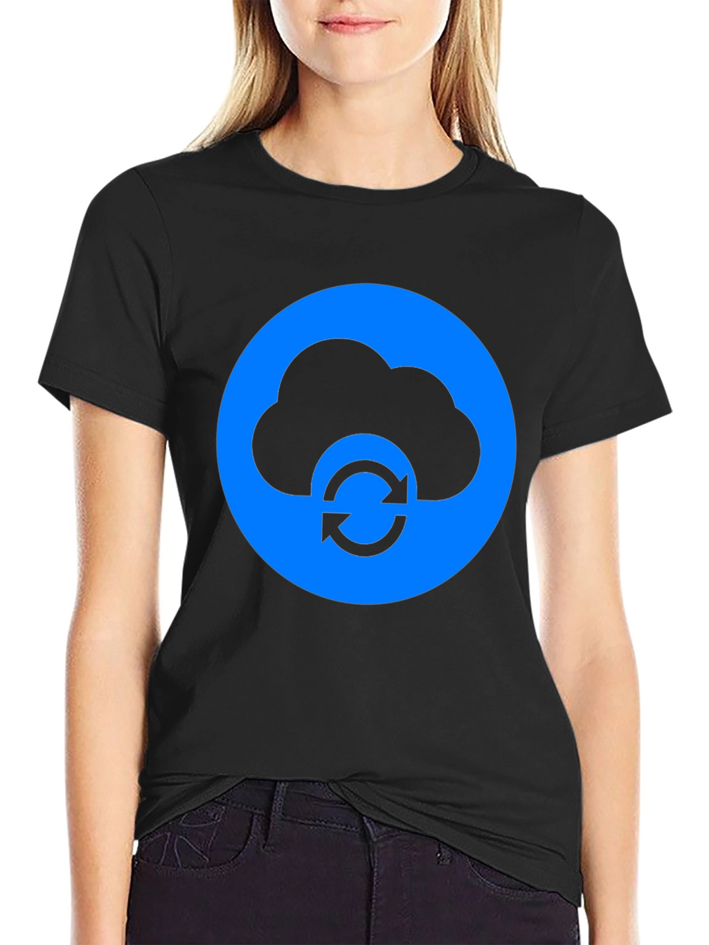 Cloud Sync Black T-Shirt - Modern Tech Design