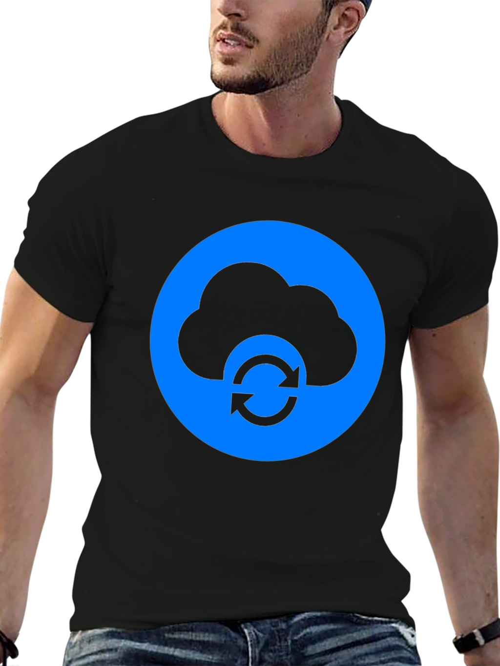 Cloud Sync Black T-Shirt - Modern Tech Design
