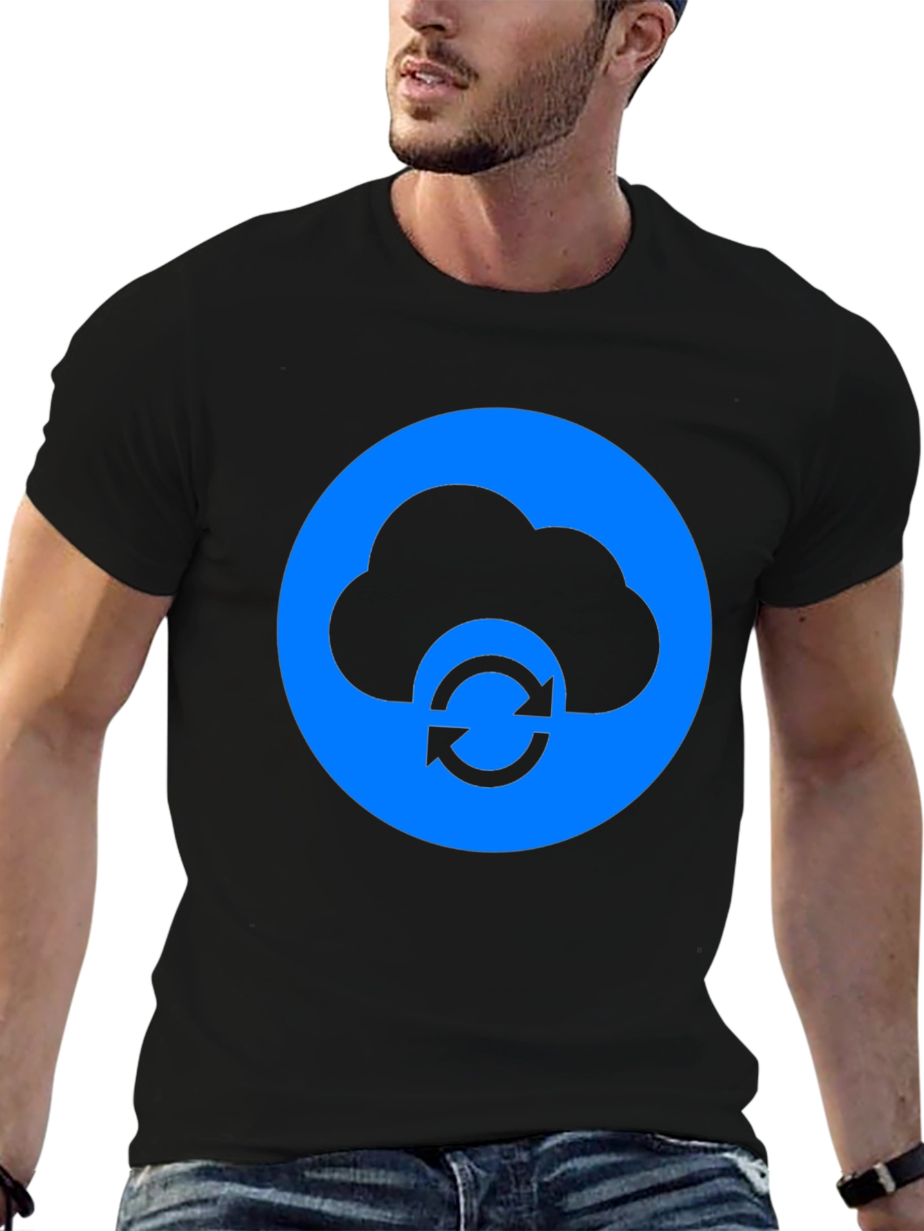 Cloud Sync Black T-Shirt - Modern Tech Design