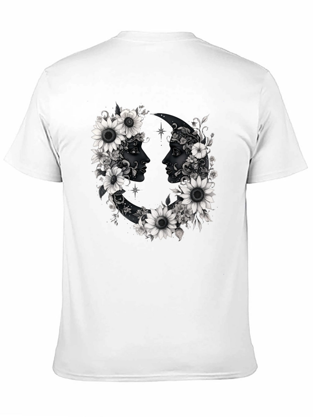 Floral Moon Faces Graphic Tee - Black
