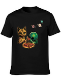 Cosmic Feast T-Shirt - Cat Alien & Pizza