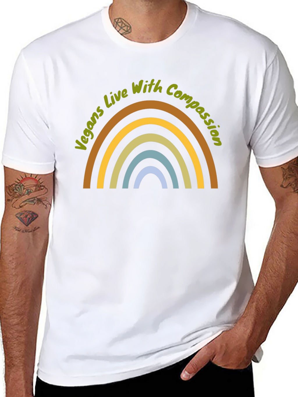 Vegans Live With Compassion Rainbow Graphic T-Shirt
