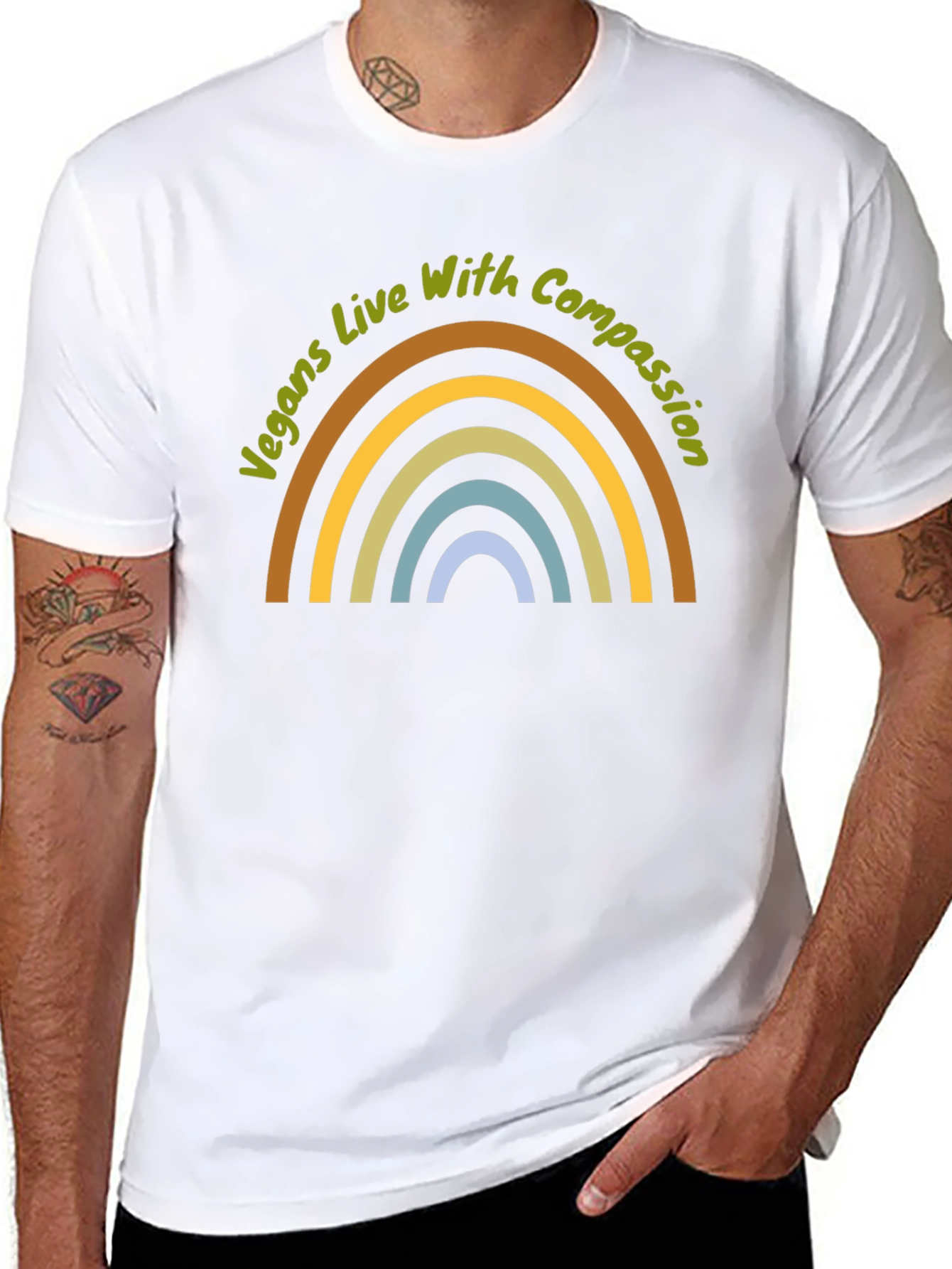 Vegans Live With Compassion Rainbow Graphic T-Shirt