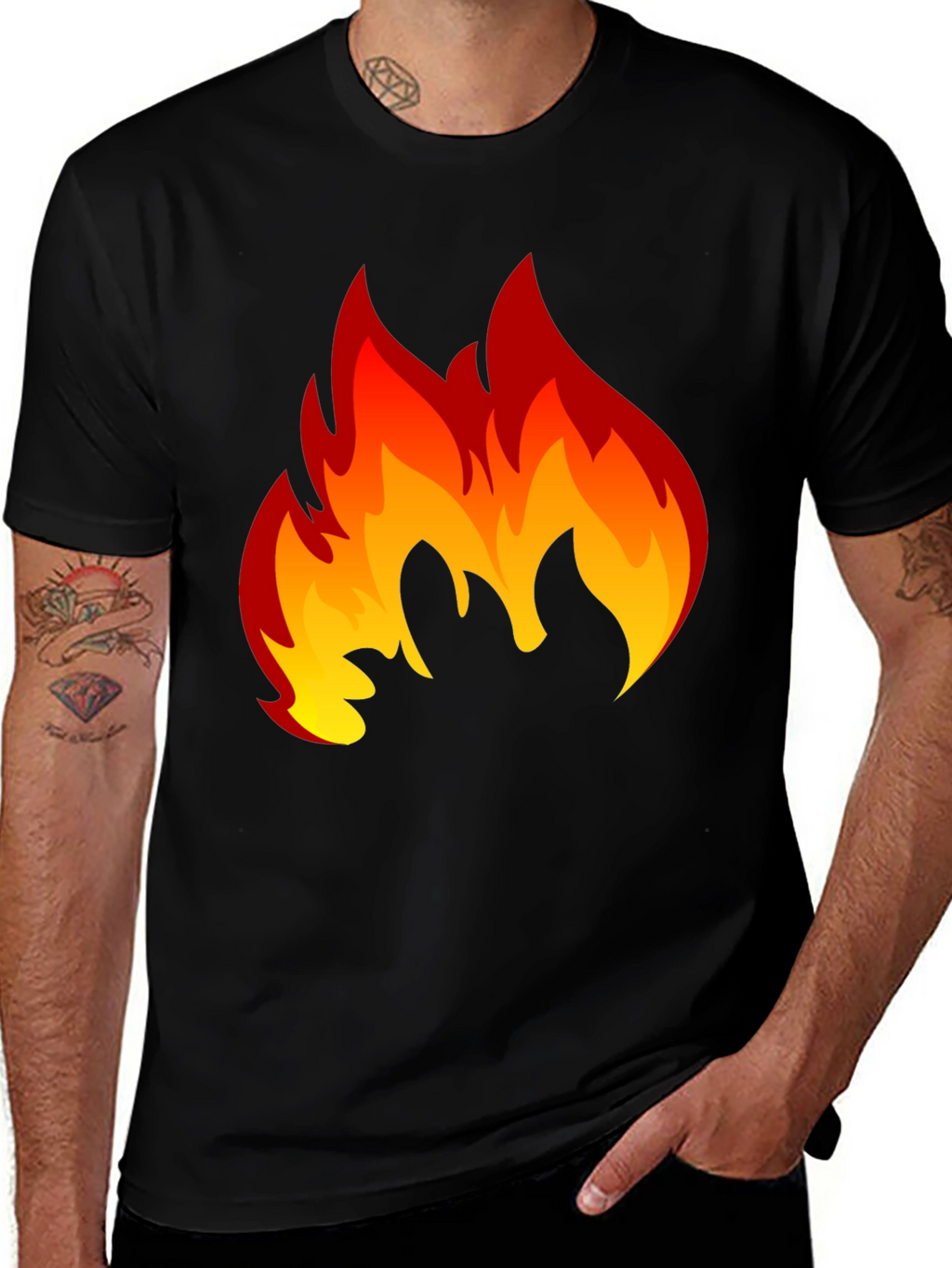 Fiery Flame Graphic Tee - Black Cotton T-Shirt
