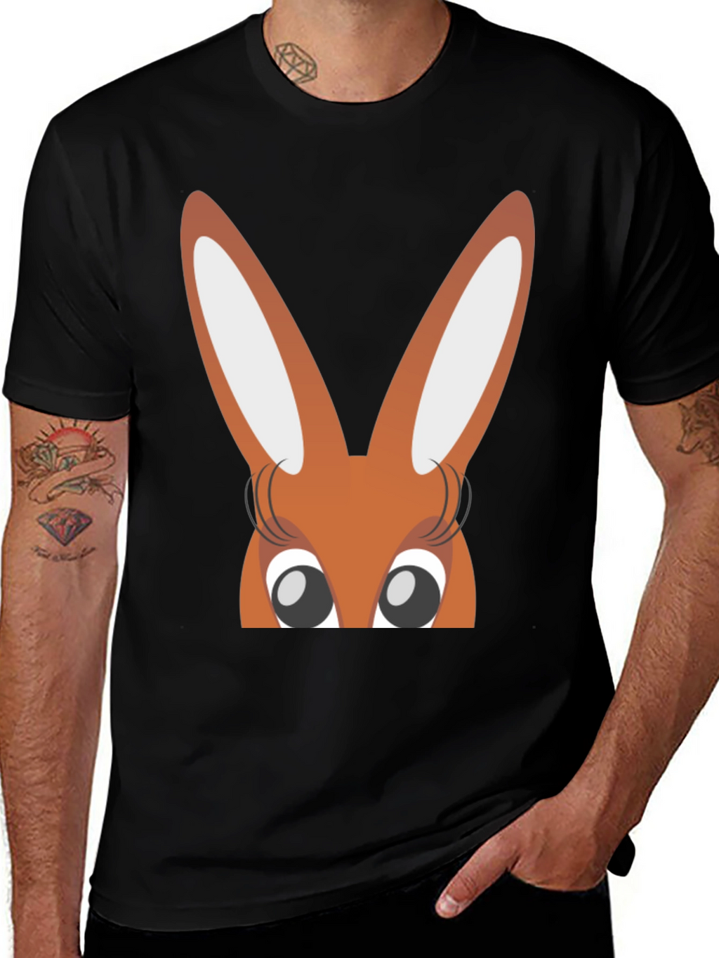 Bunny Eyes Black T-Shirt Easter Fun