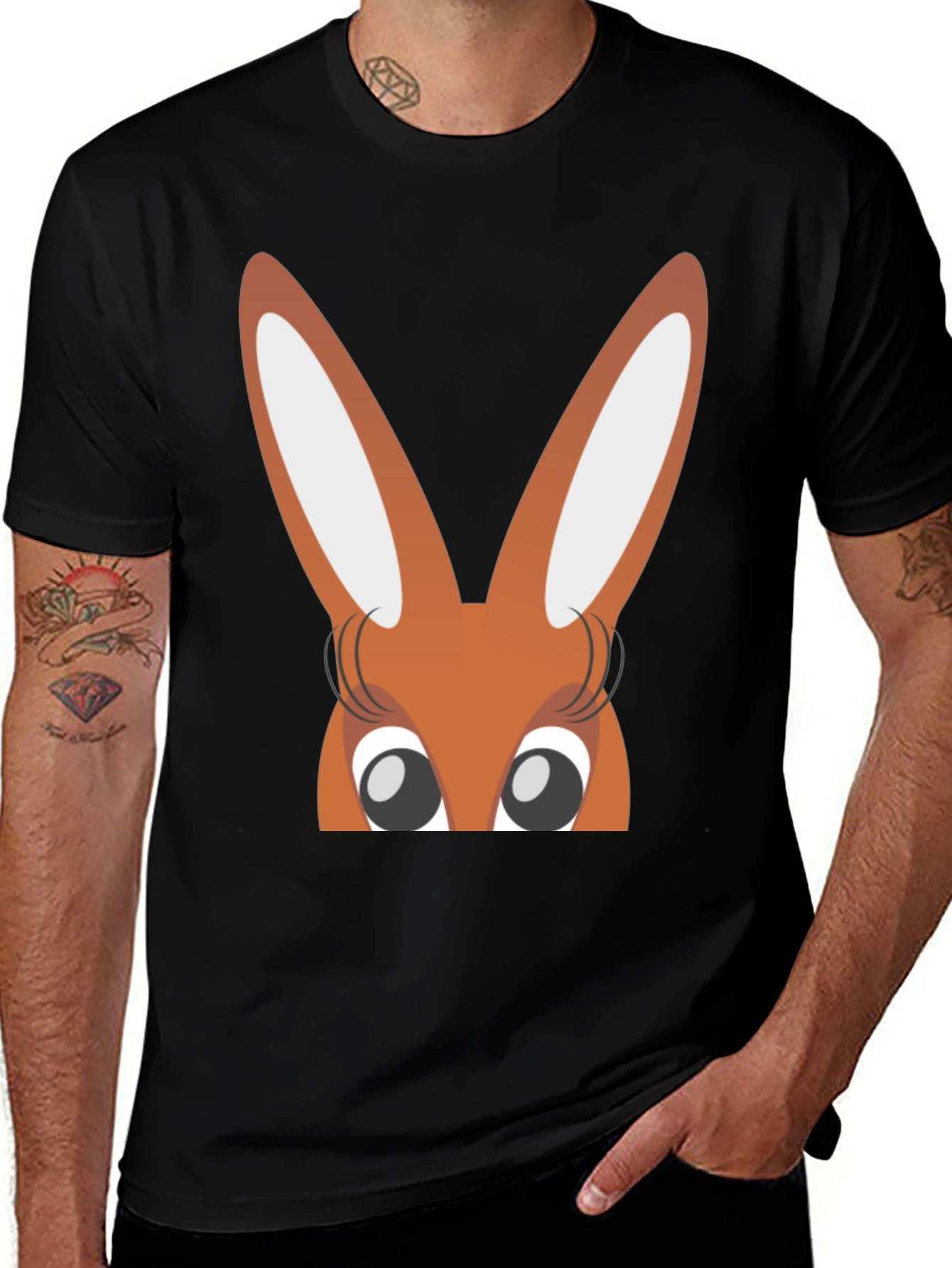 Bunny Eyes Black T-Shirt Easter Fun