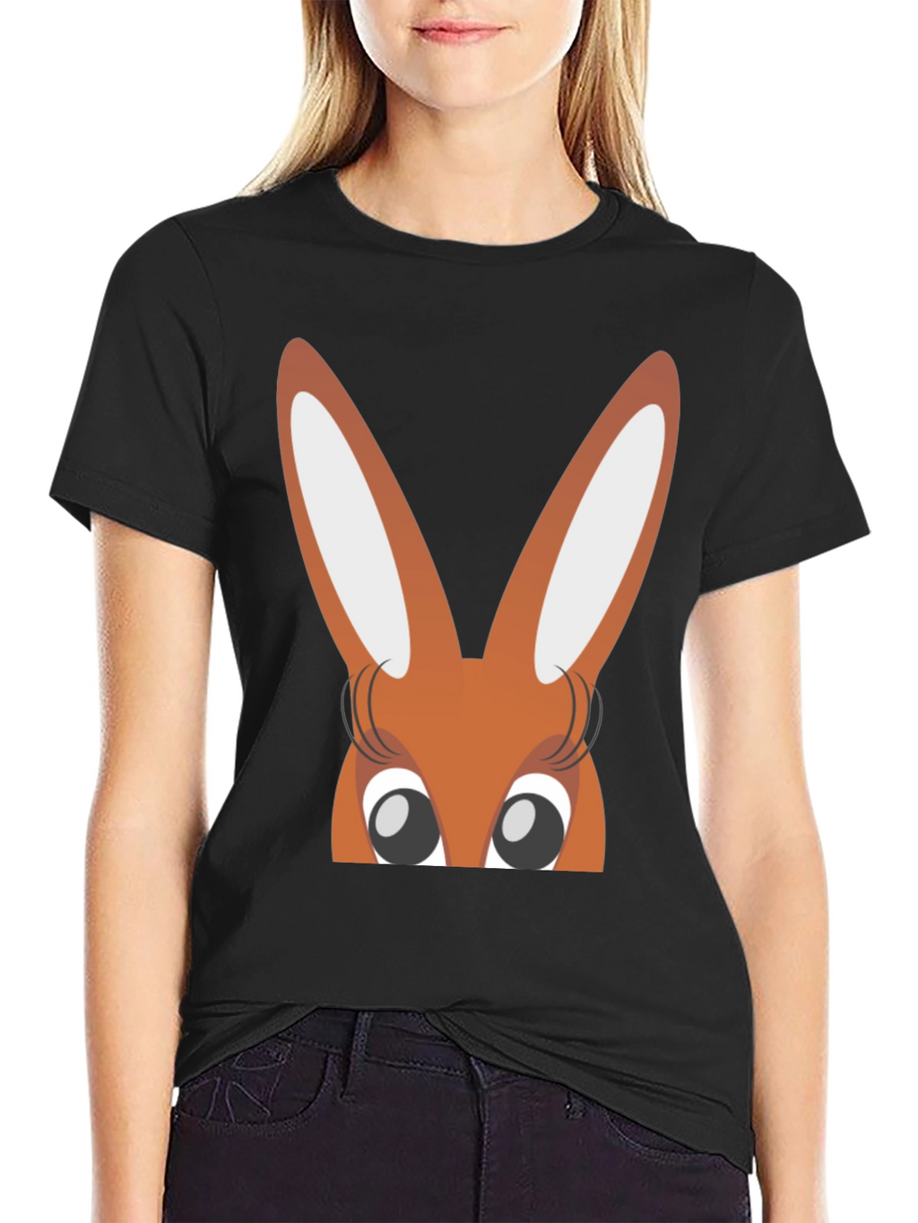 Bunny Eyes Black T-Shirt Easter Fun