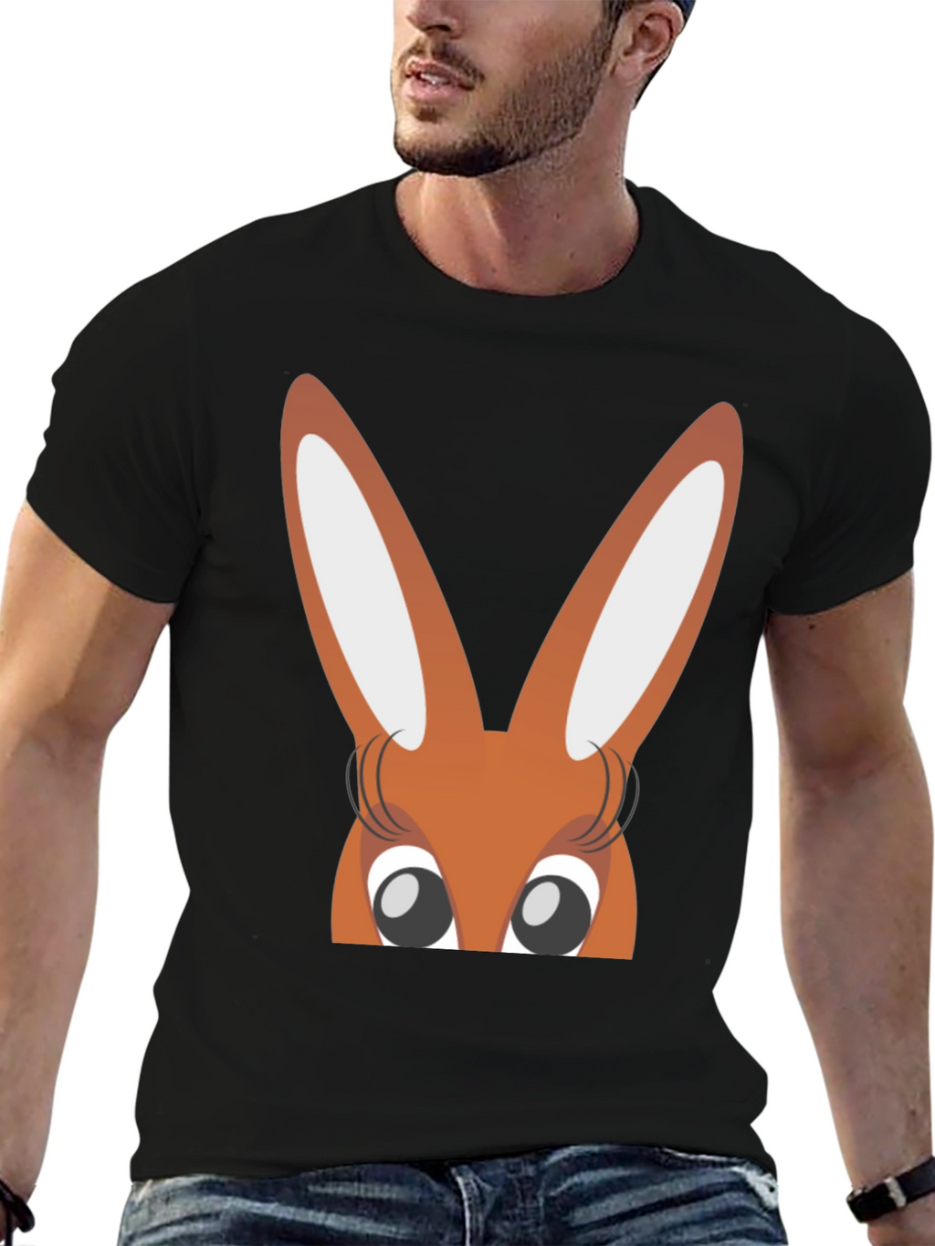 Bunny Eyes Black T-Shirt Easter Fun