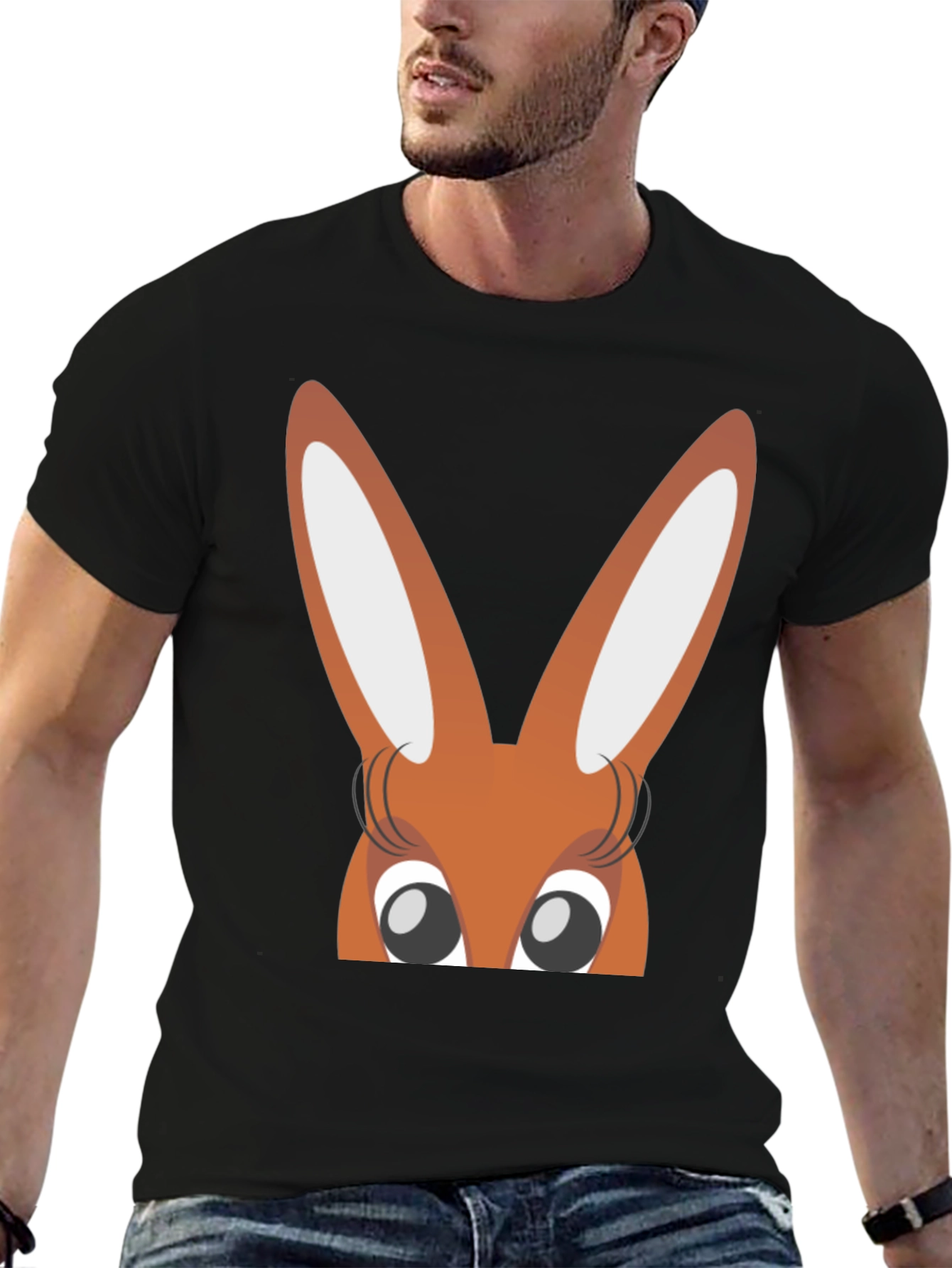 Bunny Eyes Black T-Shirt Easter Fun