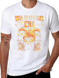 Warning This CNA T-Shirt: Fiery Skull Design