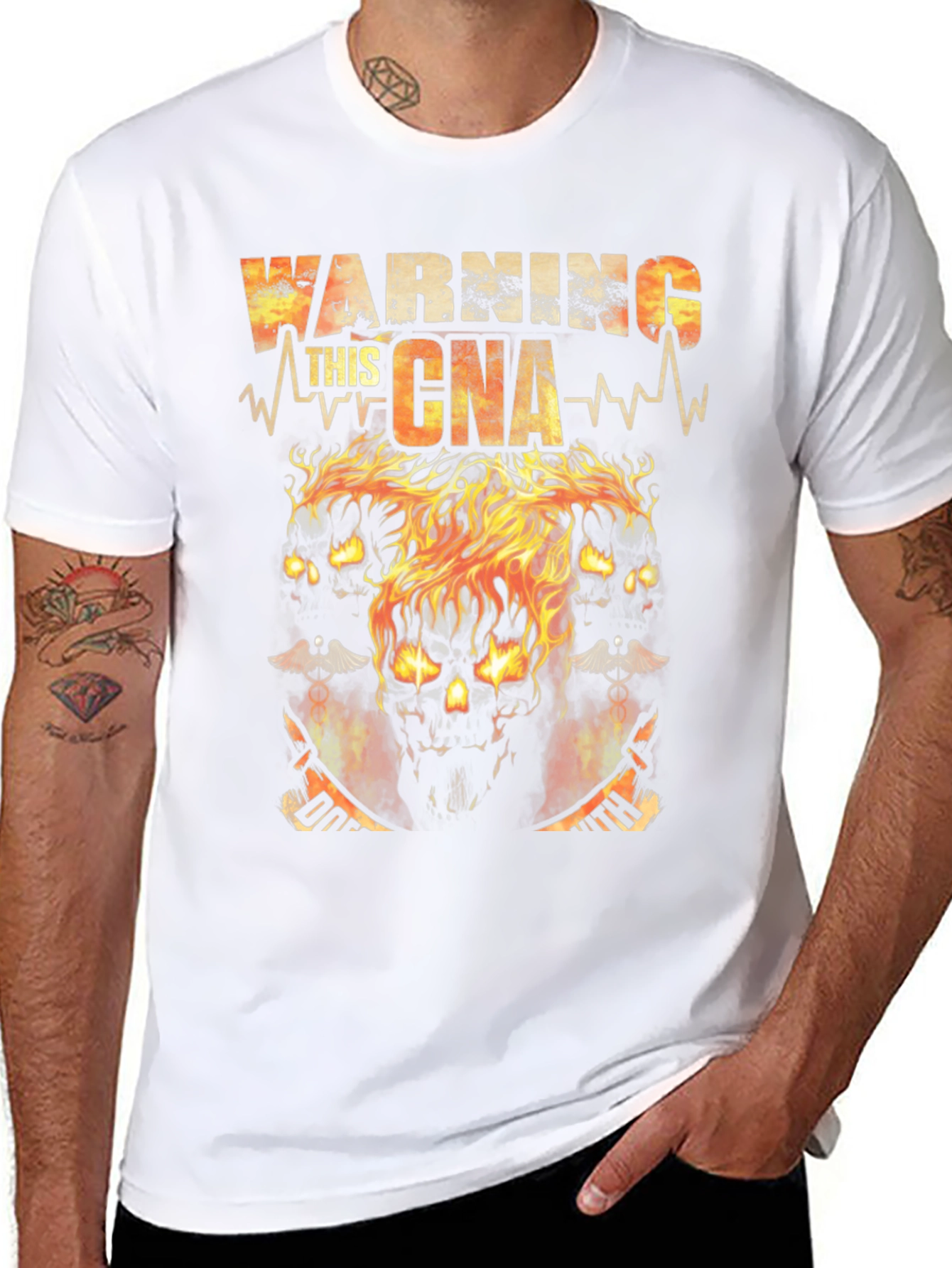Warning This CNA T-Shirt: Fiery Skull Design